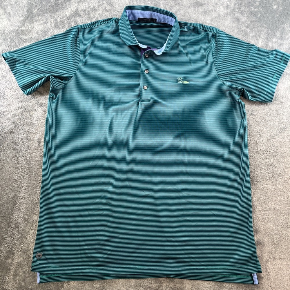 Greyson Men's Golf Polo Performance Shirt Green‎ Striped Large
